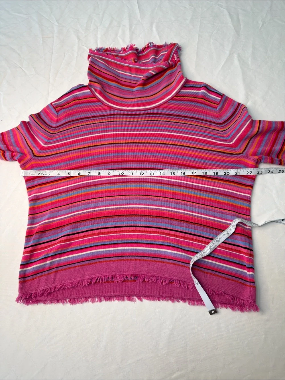 Vintage 90s Y2K Sigrid Olsen Striped‎ Sweater Kidcore Colorful Boho Fringe Trim